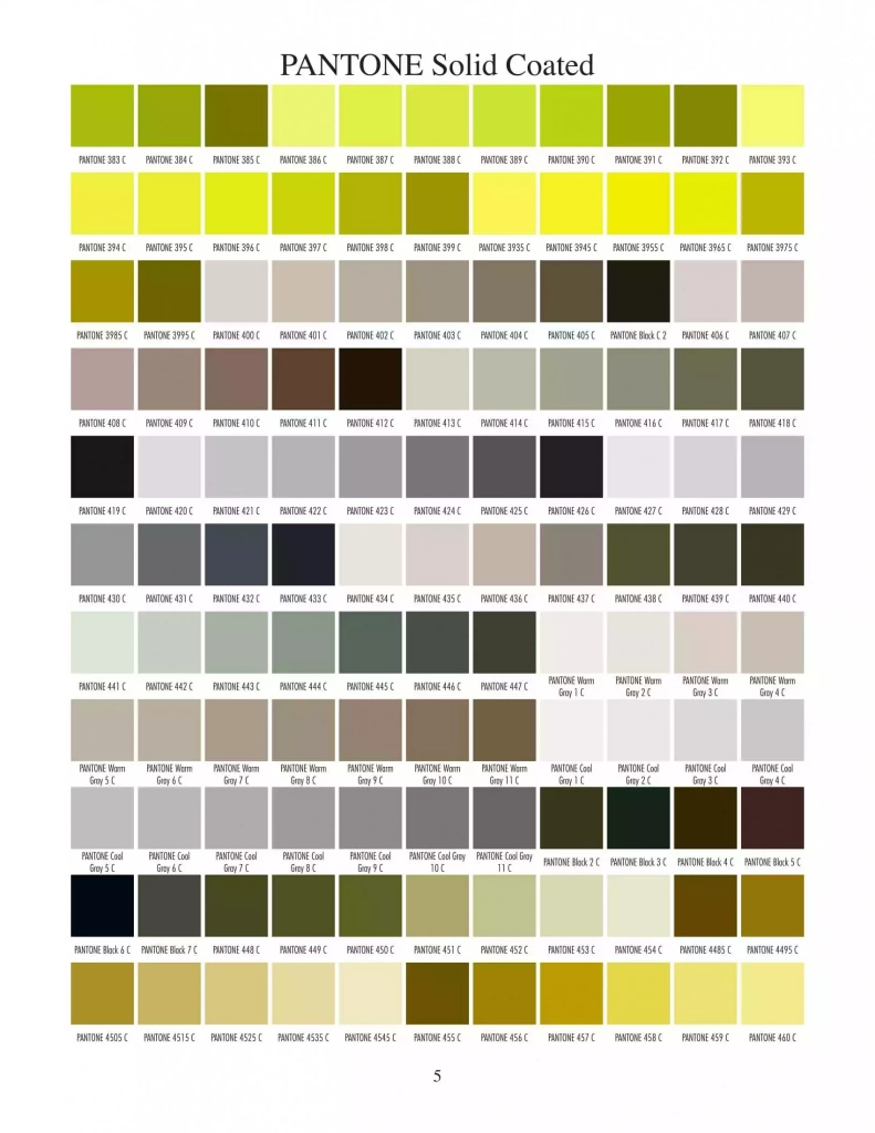 5 page Pantone Solid Coated